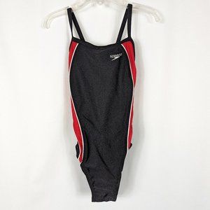 Speedo One Piece Swimsuit Bathing Suit Black Red Girls Women Sz 8 / 24 NWOT